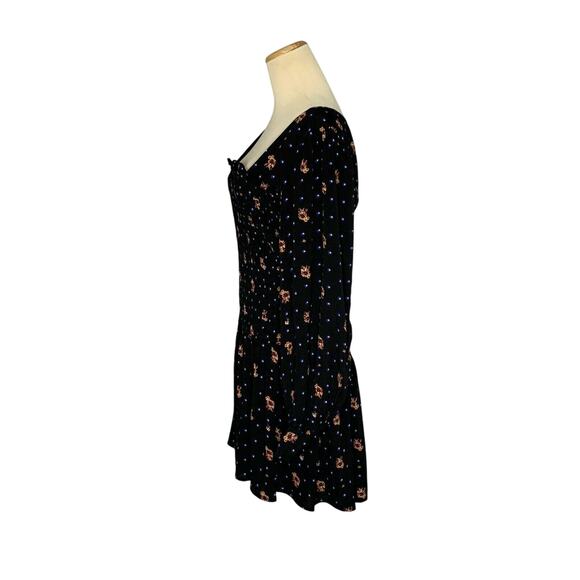 FREE PEOPLE black Floral Long Sleeves Peasant Mini Dress Small - Picture 7 of 11